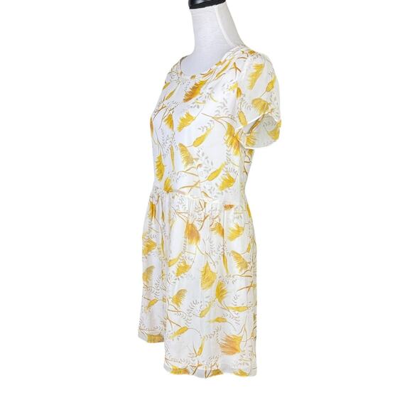 A loves A Gold Yellow Floral Wheat Novelty Print 100% Silk Mini Babydoll Dress - Picture 6 of 13